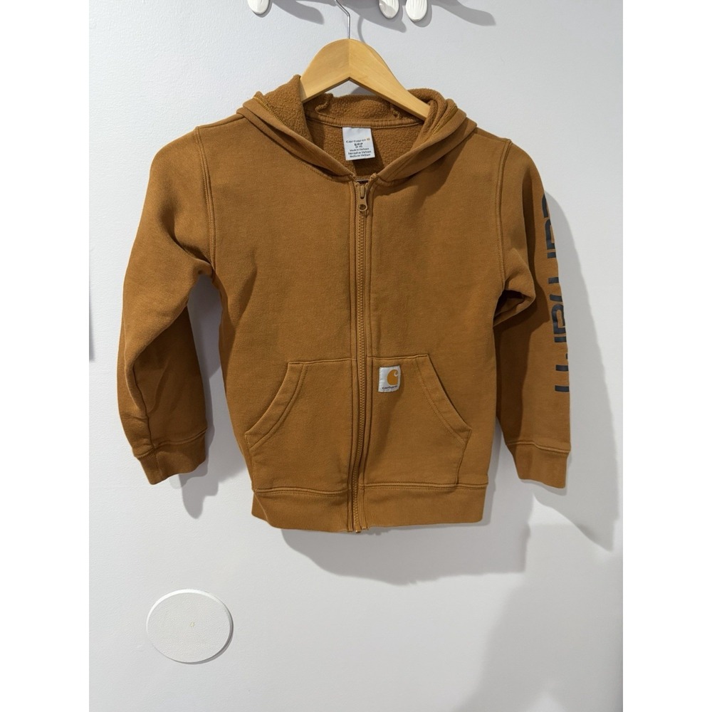 Carhartt Boys Brown Full Zip Hooded Hoodie w/‎ Pockets Logo Size S 8-9. 1